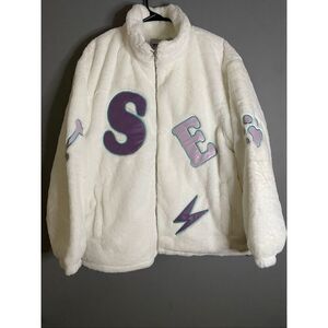 Aelfric Eden White Sherpa SEA Bones FishScale Zip Up Jacket Size Small NWT